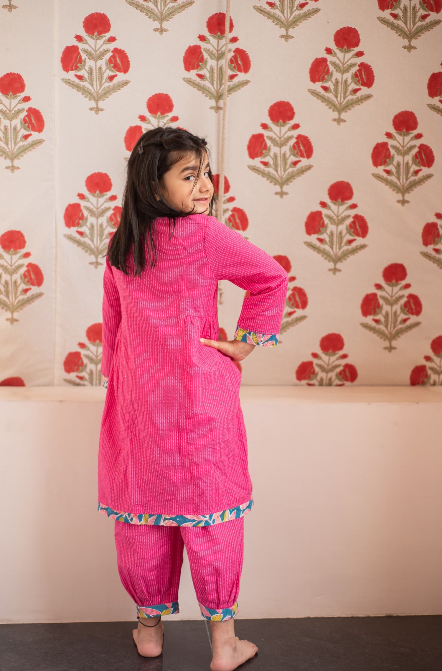 kids pink kurta set with angarakha style – Plumcheeks