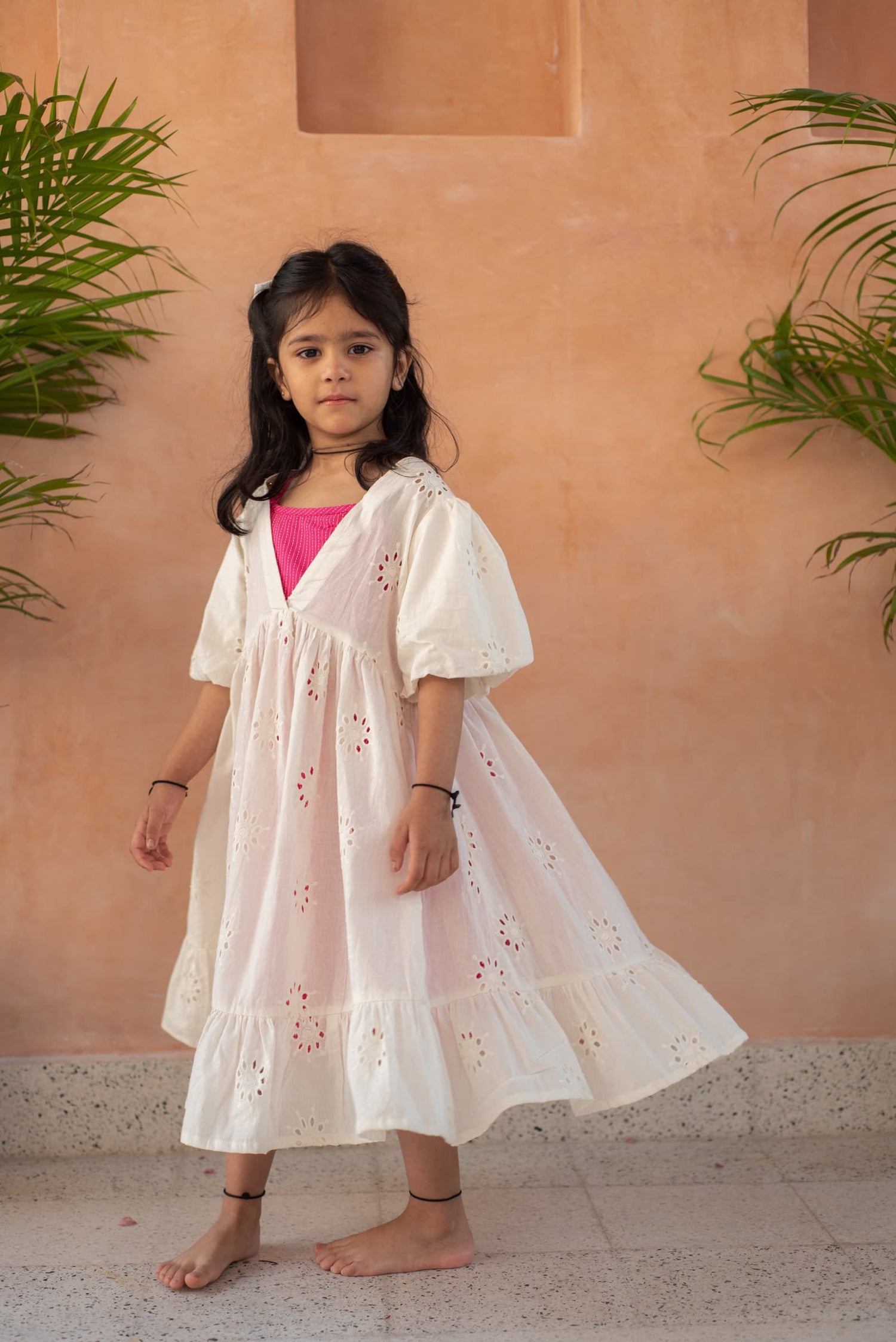 Pink Daisy Dress kids floral dress front view