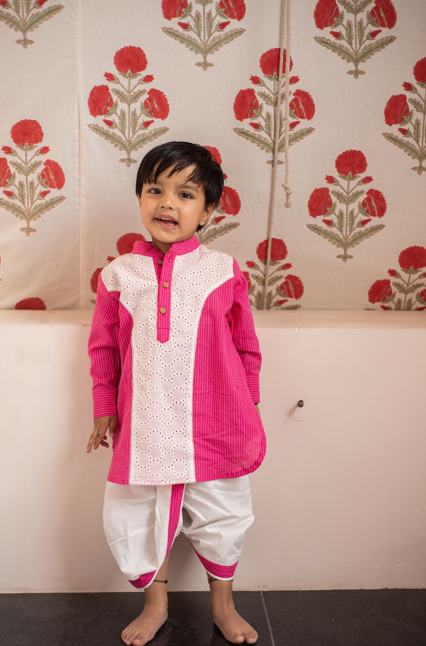 Pink Kurta Dhoti Set kids ethnic outfit front view
