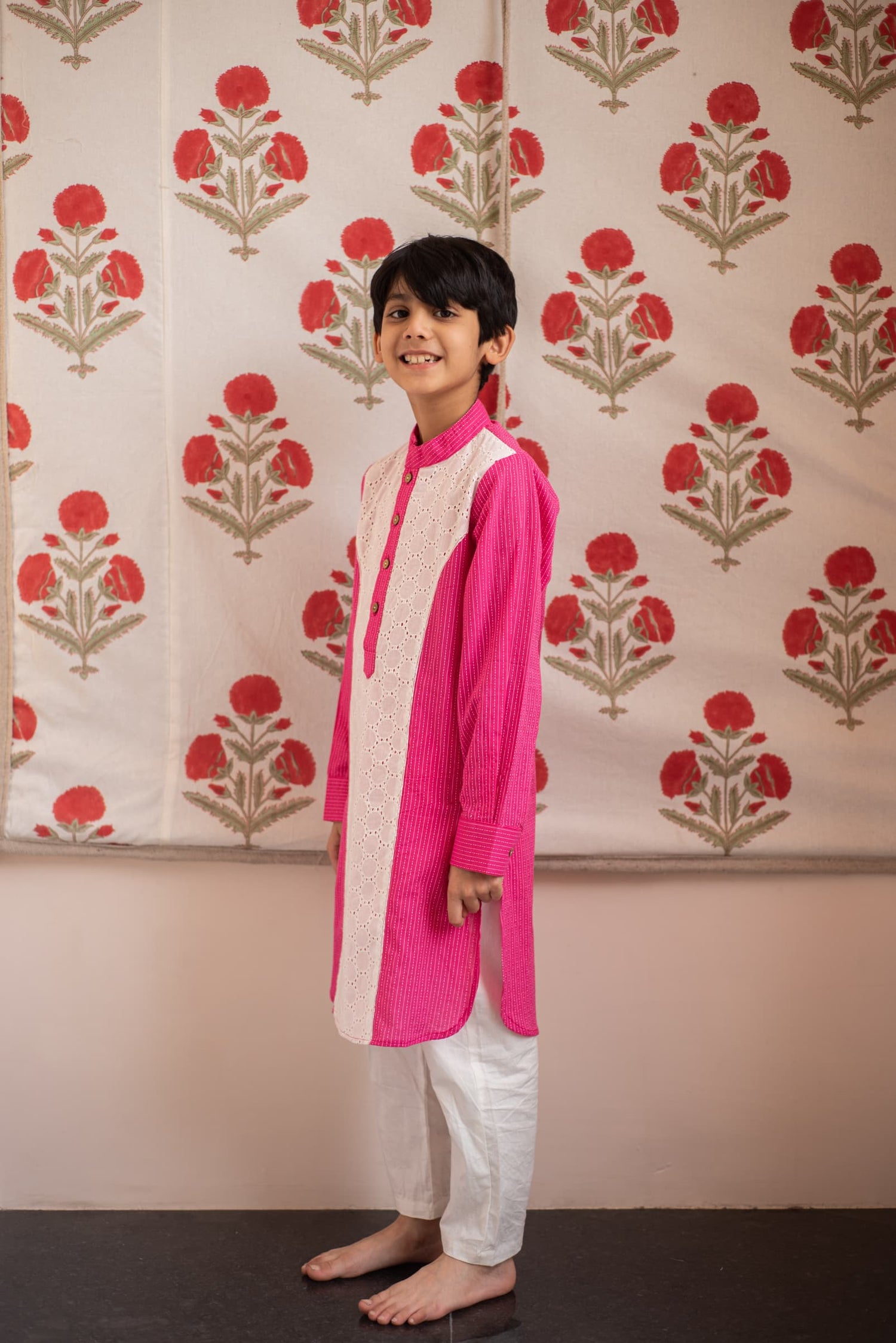 Pink Kurta Set kids ethnic outfit front view