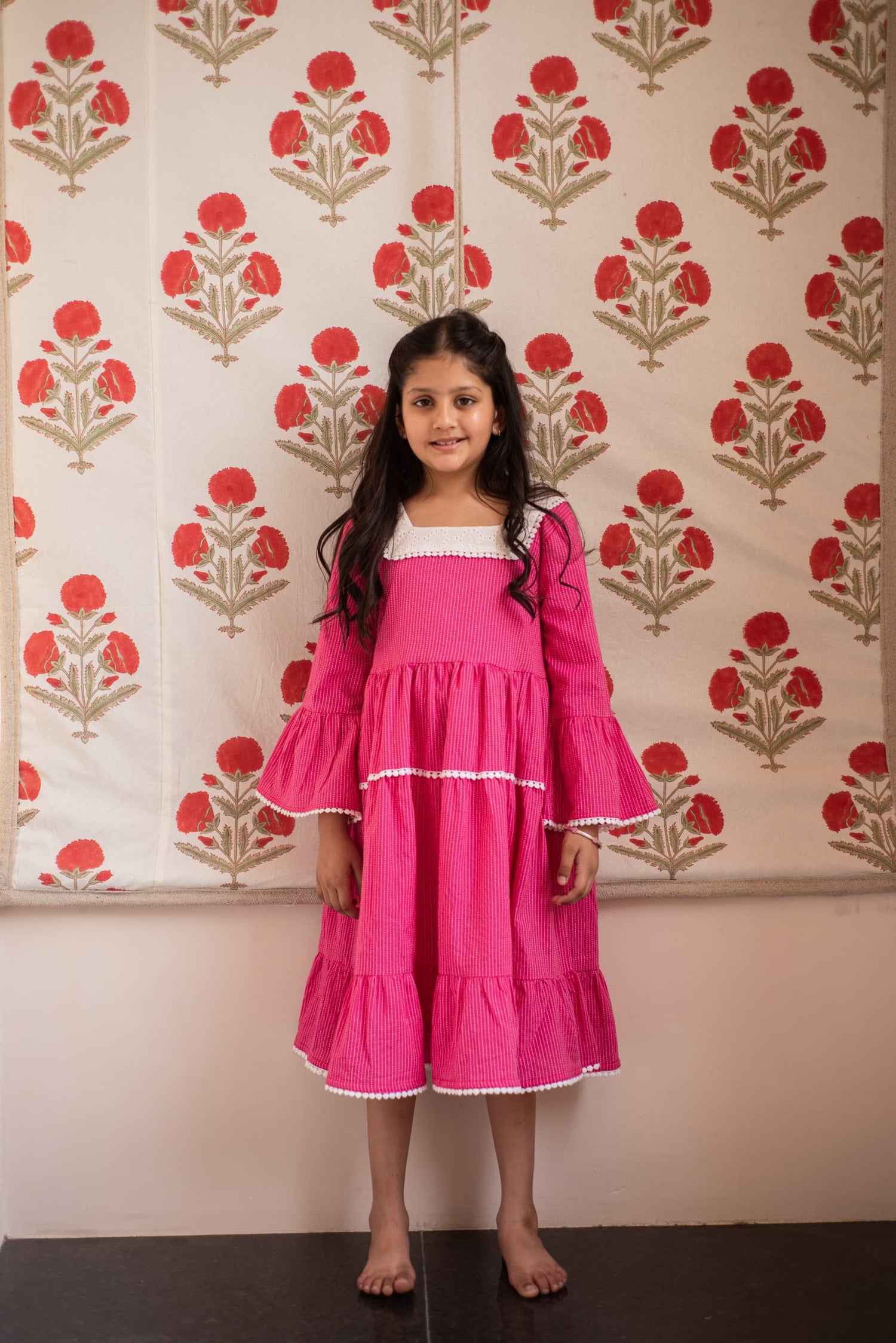 Pink Tulip Dress kids floral outfit front view