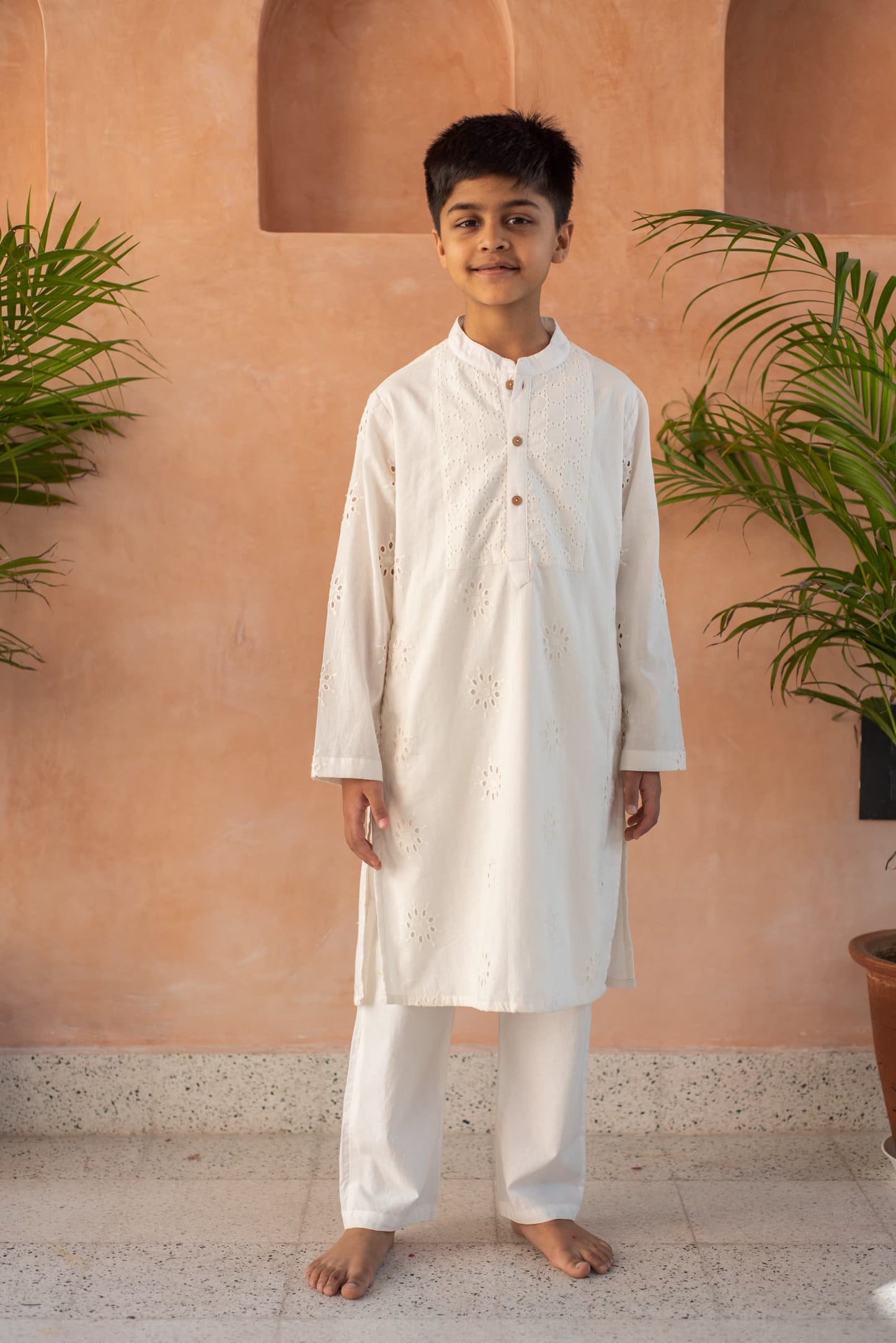 Schiffli Floral Kurta Set kids ethnic outfit front view