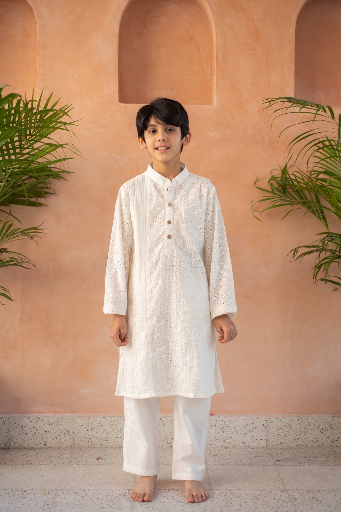 Schiffli Pintuck Kurta Set kids ethnic outfit front view