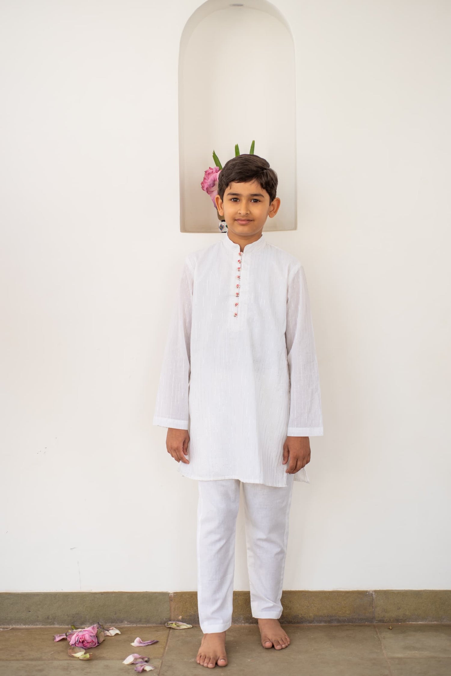 Shimmering White Kurta Set kids ethnic outfit front view