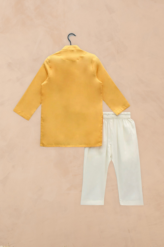 Orange cotton kurta with Pant set boys ethnic outfit image