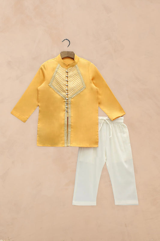 Orange cotton kurta with pant set boys ethnic outfit image