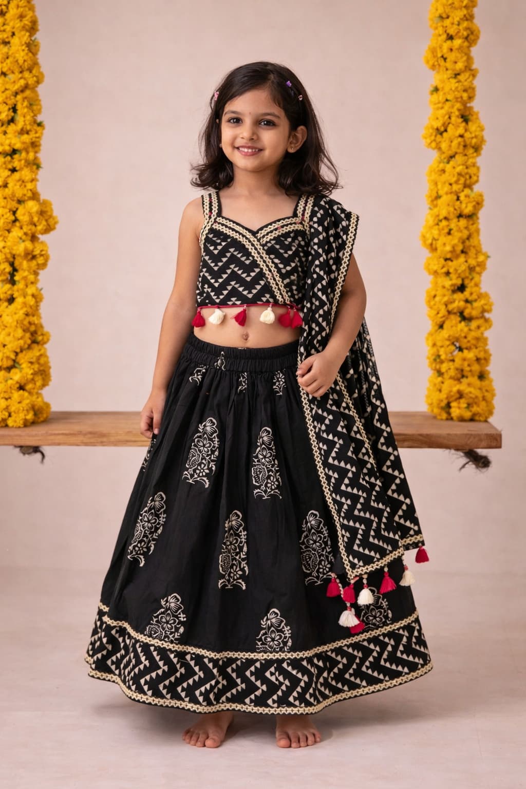 Syahi Bloom Lehenga Set kids festive outfit front view