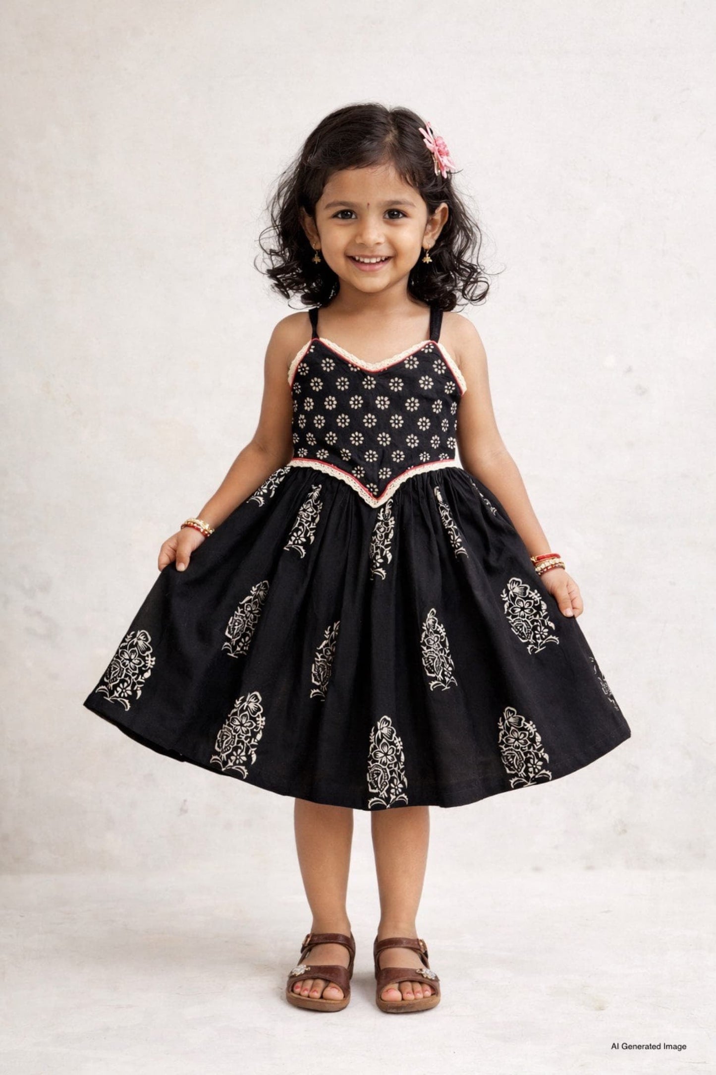 Syahi Twirl Dress kids Eid dress front view