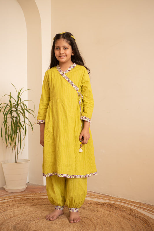 Vivid Green Angrakha Set kids ethnic outfit front view