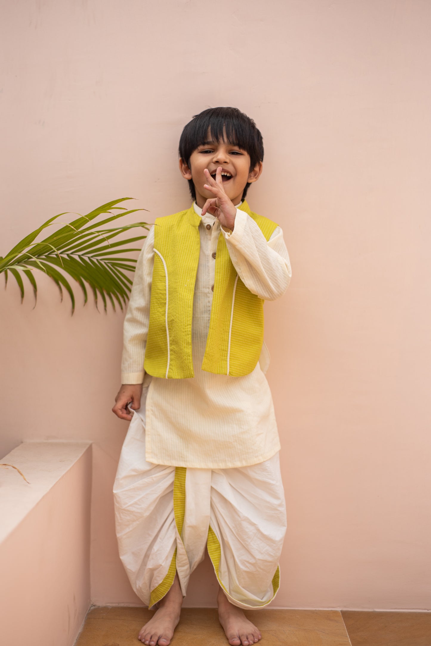 Vivid Green Jacket Dhoti Set kids ethnic outfit front view