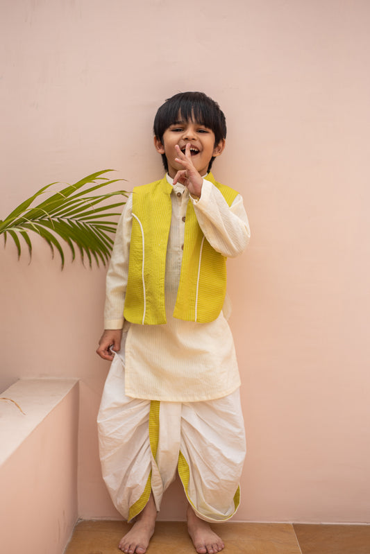 Vivid Green Jacket Dhoti Set kids ethnic outfit front view