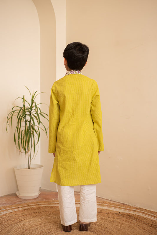 festive green kids kurta set close-up