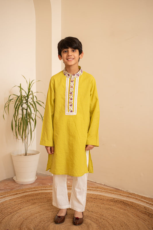 Vivid Green Kurta Set kids ethnic outfit front view