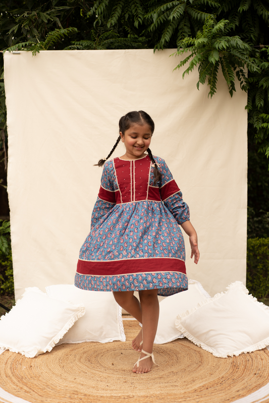 Blue Paisley Print Dress