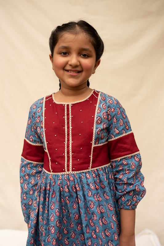 Blue Paisley Print Dress