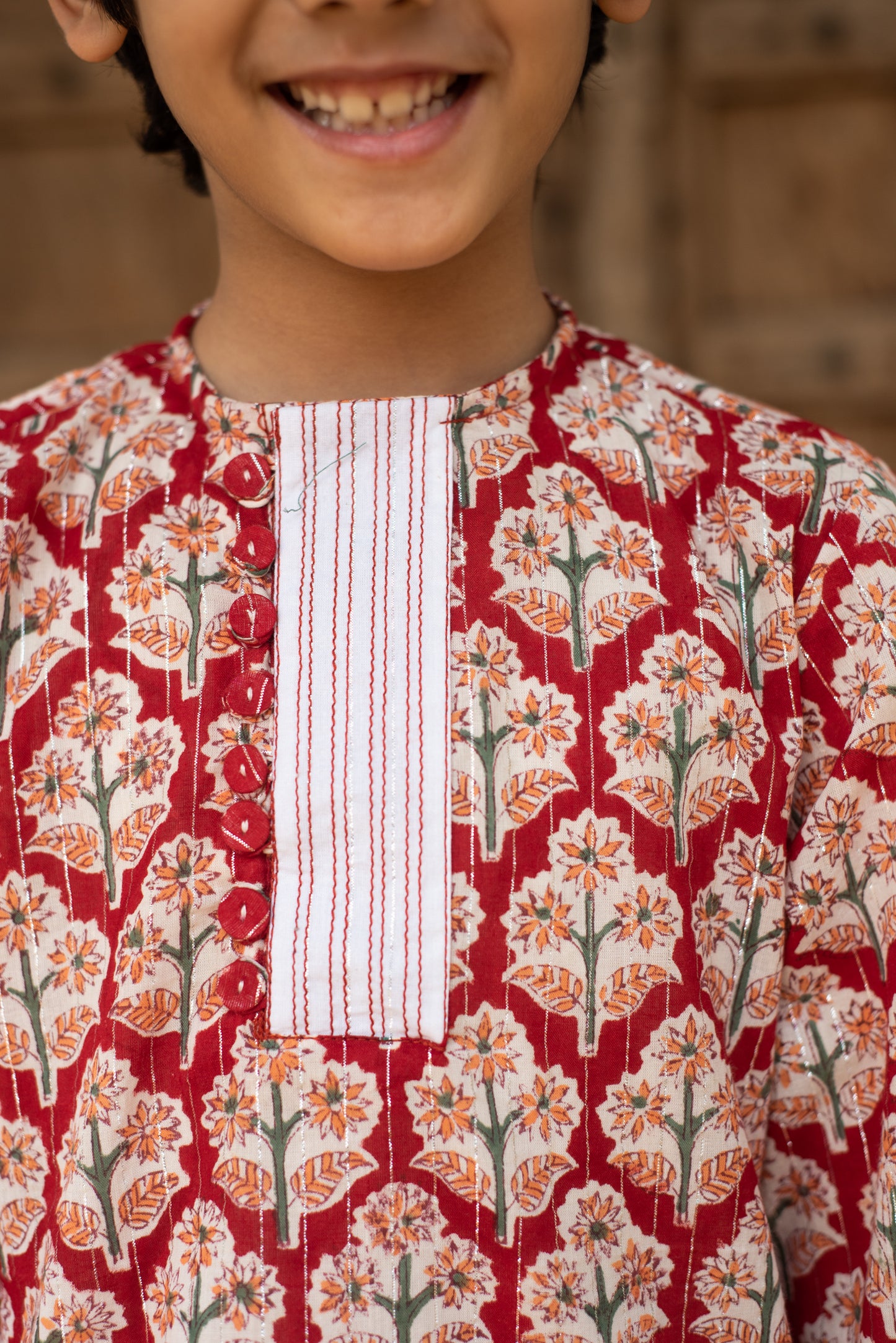 Red Buti Kurta Set