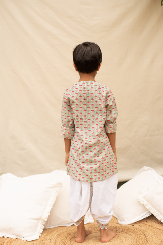 kids kamal print kurta and dhoti set – Plumcheeks